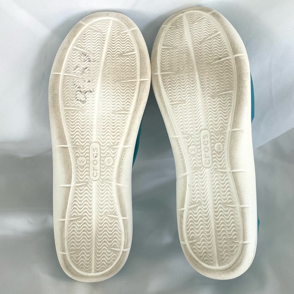 Crocs Swiftwater Wave Slip Ons Women's Sz 6 Teal/White Slingback Worn 2x - Picture 4 of 11
